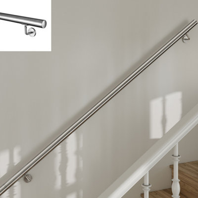 B&Q -  Silver 180Cm Wall Fix 304 Stainless Steel Stair Handrail Complete SetMultipurpose Indoor Outdoor Support Grab Rail