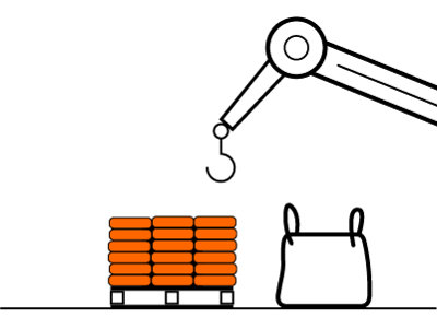 Bulk delivery icon showing grab lorry and pallets