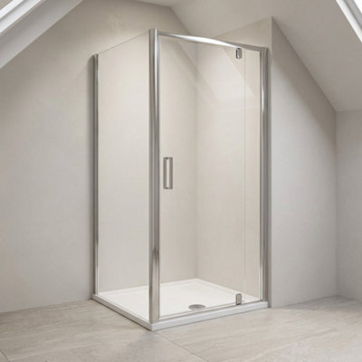 Bathroom City Radiant Reduced Height Pivot Shower Door 900mm With Tray & Waste1750mmChrome6mm Glass from B&Q