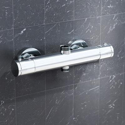 B&Q -  Round Chrome Thermostatic Shower Bar Valve Double Outlet Wall Mounted