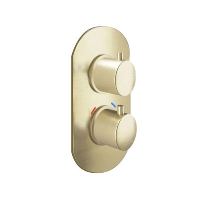 Nes Home Round 2 Dials Concealed Thermostatic Shower Mixer Valves Brushed Brass from B&Q
