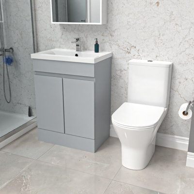 B&Q -  600mm Matte Grey Basin Vanity & Close Coupled Rimless Toilet