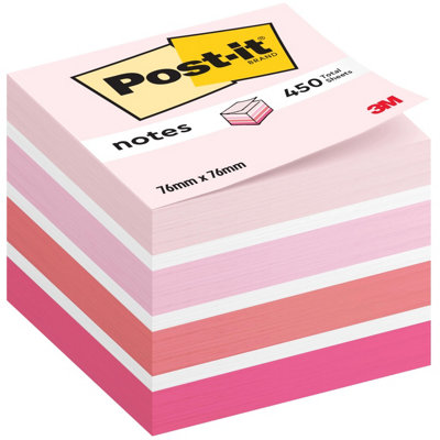 Stikatak Post-It Sticky Notes Cube Pastel Colors CollectionPack Of 1 PadOf 450 Sheets76 mm X 76 mmPinkWhiteOrange Colors - from B&Q