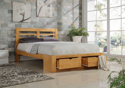 B&Q -  New Bretton Double 4Ft 6 Hardwood Oak Bed Frame With Drawers