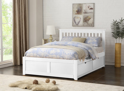 Flintshire Furniture Pentre Double 4Ft 6 Hardwood White Fixed Drawer Bed Frame