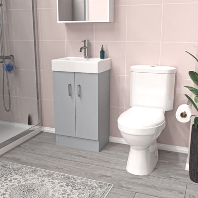 Nes Home 450mm Freestanding Basin Vanity Unit Matte Grey Rimless Toilet from B&Q