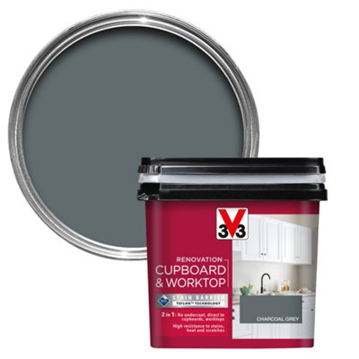 V33 Renovation Charcoal Grey Satinwood Kitchen Cupboard & Cabinet Paint750Ml from B&Q