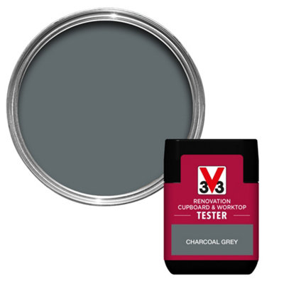 V33 Renovation Charcoal Grey Satinwood Cupboard & Cabinet Paint75Ml Tester Pot from B&Q
