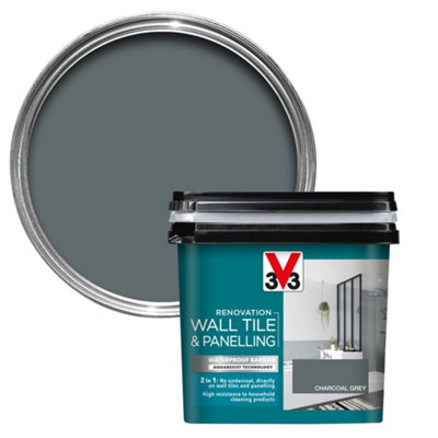 V33 Renovation Charcoal Grey Satinwood Bathroom Wall Tile & Panelling Paint750Ml from B&Q