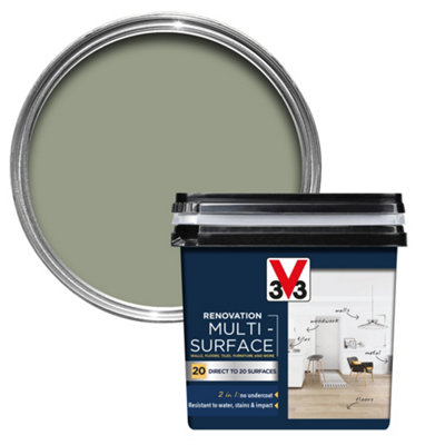 V33 Renovation Green Khaki Satinwood Multi-Surface Paint750Ml