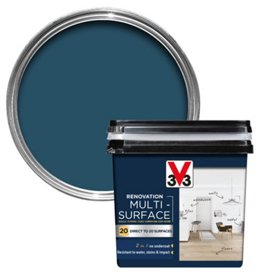 V33 Renovation Turquin Blue Satinwood Multi-Surface Paint750Ml