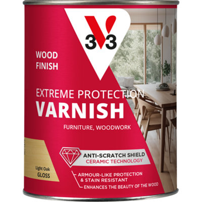 V33 Extreme Protection Light Oak Gloss Wood Varnish250Ml from B&Q