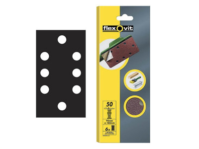 Flexovit 63642526342 1/3 Sanding Sheets Quick-Release Coarse 50 Grit (Pack 6) Flv26342
