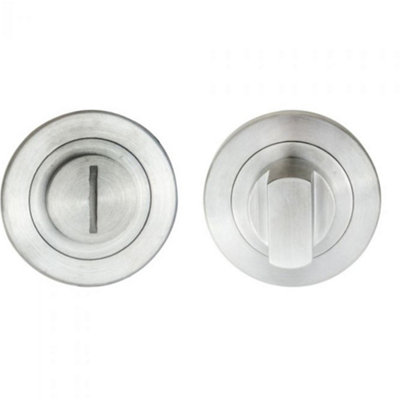 316 Steel Thumbturn & Release Lock On Round Rose - Satin Steel Bathroom WC