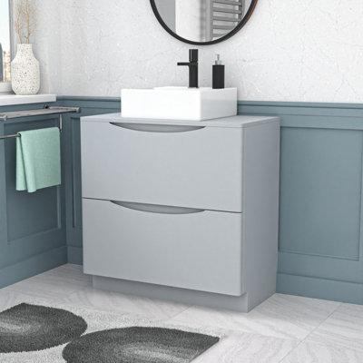 B&Q -  800mm Matte Grey Bathroom 2 Drawers Vanity & Worktop With Square Basin