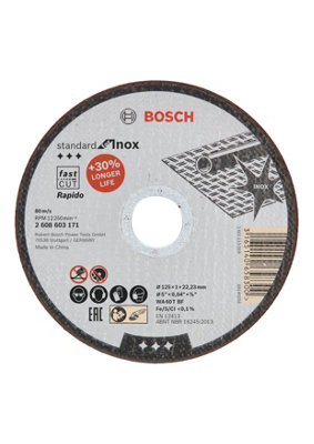 Bosch Professional Inox Cutting DiscRapido Straight125mm22.23mm1.0mmWa 60 T Bf from B&Q