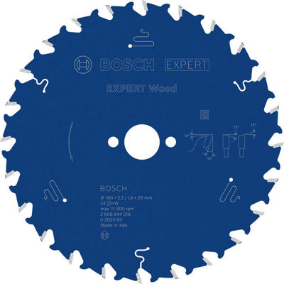 Bosch Expert Wood Circular Saw Blade 160 X 2.2/1.6 X 20 mm T24 2608644016 from B&Q