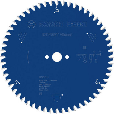 Bosch Expert Wood Circular Saw Blade 184 X 2.6/1.6 X 16 mm T56 2608644037 from B&Q