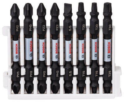 Bosch Professional Impact Double Ended Bit Pack 65mm,ph1-Ph2,ph2-Ph3,ph2-Pz2,ph2-Pz2,sl1X5.5,t15-T20,t15-T20,t25-T30 Pick & Clic from B&Q