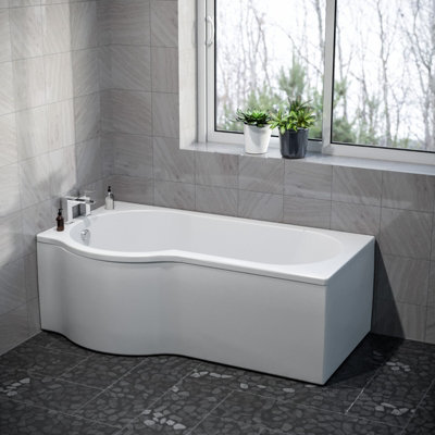Nes Home P Shaped Left Hand 1600mm Curved Shower Bath Acrylic