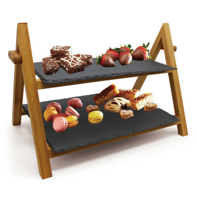 Van Gogh 2 Tier Cake Stand Wedding Tiered Serving Stand Afternoon Tea Slate Bamboo 6Pcs Wholesale from B&Q