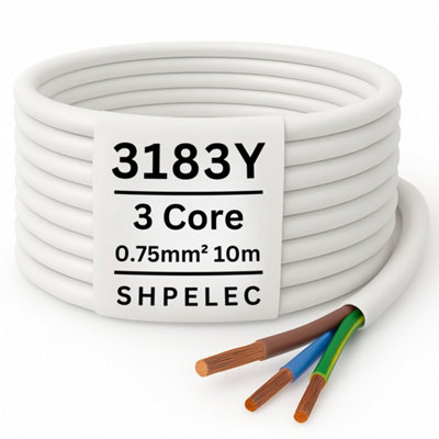 3183Y 0.75mm² 3-Core Flexible White PVC Cable - BASEC Approved - 10m
