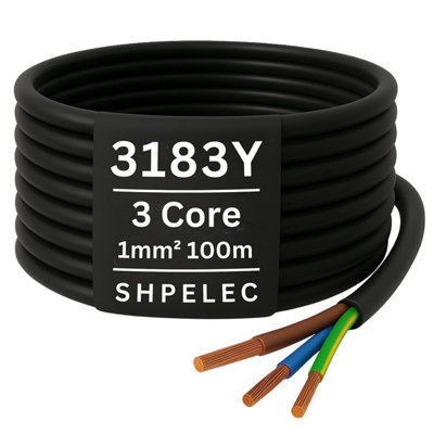 3183Y 1.0mm² 3-Core Flexible Black PVC Cable - BASEC Approved - 100m