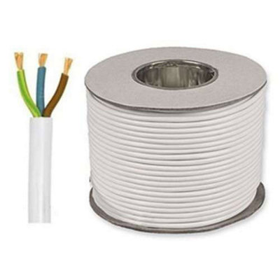 3183Y 1.0mm White 3 Core Round PVC Flexible Cable, 10 Amps, 50m