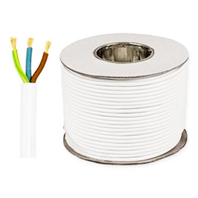 3183Y 2.5mm White 3 Core Round PVC Flexible Cable, 20 Amps, 1m