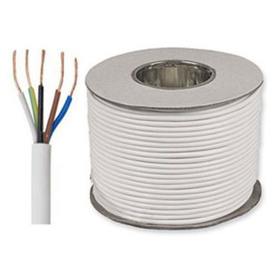 3185Y 1.0mm White 5 Core Round Flexible PVC Cable, 10 Amps, 50m