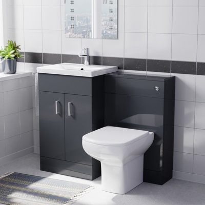 Nes Home 1000mm Dark Grey Freestanding VanityWc Unit & Rimless Btw Toilet from B&Q