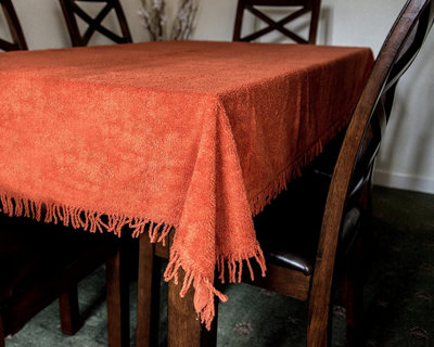 Just So Home Chenille 100% Cotton Fringed Decorative Traditional Tablecloth Non Iron (132Cm X 230CmRussett) from B&Q