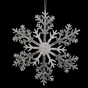 31cm Acrylic Glitter Hanging Snowflake Christmas Decoration in Silver