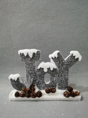 31Cm Christmas Joy Letter Sign Glitter Foam Snow Covered Finish Table Decoration Centerpiece Holiday, Grey, 33 x 5 x 21cm
