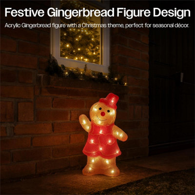 31cm Gingerbread Lady LED Decoration - 30 Warm White LEDs, 30cm Cable ...