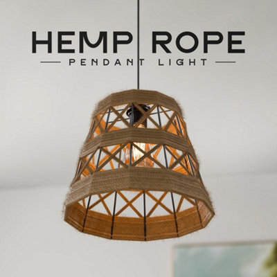 31cm Natural Hemp Rope Ceiling Pendant Light Shade Lampshade LED Bulb
