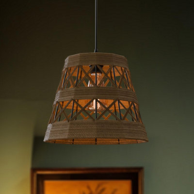 31cm Natural Hemp Rope Ceiling Pendant Light Shade Lampshade LED Bulb
