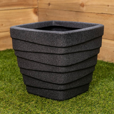 31cm Small Square Dark Grey Garden Patio Trojan Plant Pot