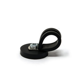31mm dia x 6mm high Rubber Coated Cable Holding Magnet With 16mm Rubber Clamp (Black) - 5.7kg Pull (Pack of 1)