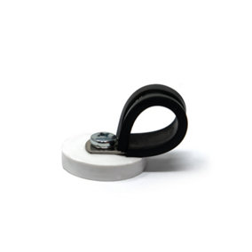 31mm dia x 6mm high Rubber Coated Cable Holding Magnet With 16mm Rubber Clamp (White) - 5.7kg Pull (Pack of 1)