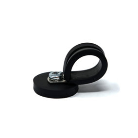 31mm dia x 6mm high Rubber Coated Cable Holding Magnet With 19mm Rubber Clamp (Black) - 5.7kg Pull (Pack of 1)