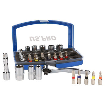 31pc 1/4" Drive Metric Socket And Accessory Screwdriver Bit Set 4mm - 13mm
