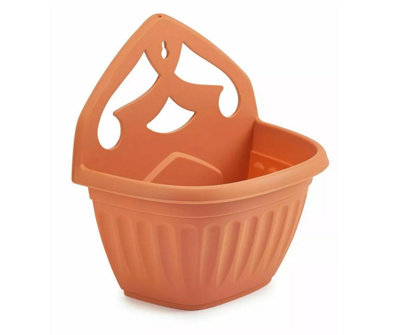 32 cm Wall-Mounted Plastic Garden Fence Planter Basket for Flower Pots, Plants, and Decorative Container Gardening Terracotta