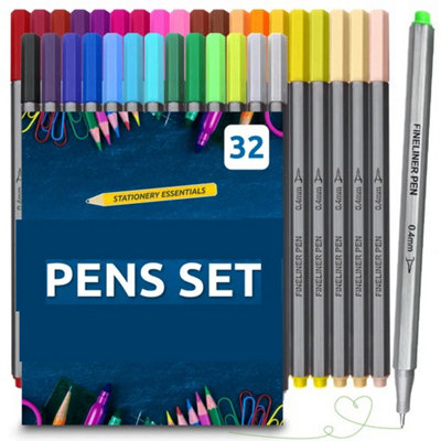 32 Fine Liner Pens Set Coloured Fineliner Assorted Colours Colouring Pack