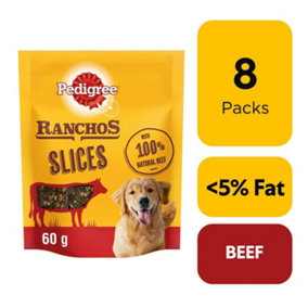 32 Pedigree Ranchos Slices Adult Dog Treats Beef Dog Chews (8 x 60g)