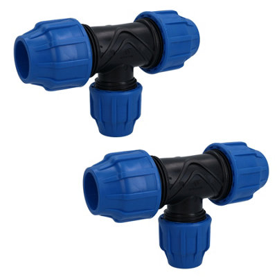 32 x 32 x 32mm MDPE Tee T-Piece Water Pipe Fitting Coupling Connector 2pk