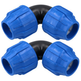 32 x 32mm MDPE Elbow 90 Degree Compression Coupling Fitting Connector 2PK