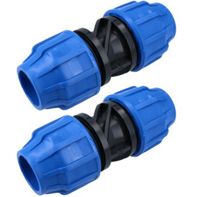32 x 32mm MDPE Straight Pipe Compression Fitting Coupling Connector 2PK