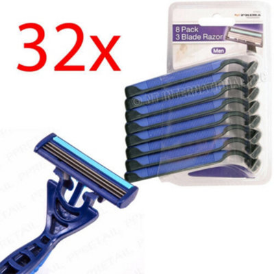 32 X Blue Triple Blade Disposable Razors Strip Face Smooth Shaving Mens ...