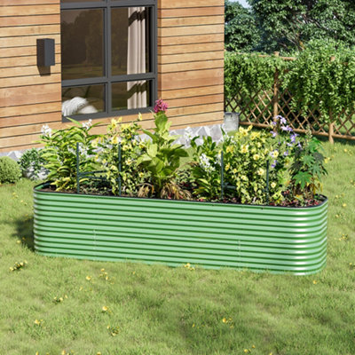 320cm W Light Green Oval-Shaped Galvanized Steel Raised Garden Bed Outdoor Use Only